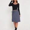 Yarbie Wrap Detail Midi Skirt In Charcoal Navy