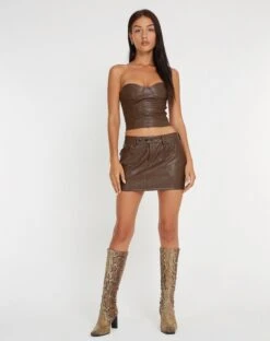 Disya Mini Skirt In PU Brown -Outlet Modi Vora Store RIAZA CORSET PU BROWN 134556 3216c5c3 ffb6 4714 8020 b400c8af50a5