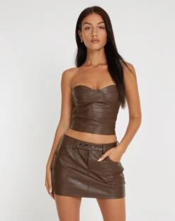 Disya Mini Skirt In PU Brown -Outlet Modi Vora Store RIAZA CORSET PU BROWN 134563 f5c54443 fb86 4a50 9a62 2dcbb04ece45