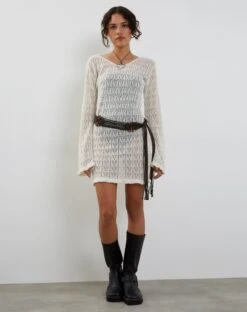 Rue Mini Knit Dress In Ivory -Outlet Modi Vora Store RUE MINI DRESS IVORY POINTELLE202239