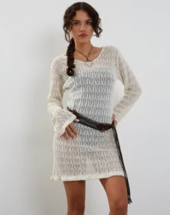 Rue Mini Knit Dress In Ivory -Outlet Modi Vora Store RUE MINI DRESS IVORY POINTELLE202259