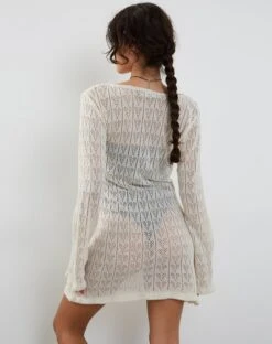 Rue Mini Knit Dress In Ivory -Outlet Modi Vora Store RUE MINI DRESS IVORY POINTELLE202278
