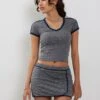Sabelle Mini Wrap Skirt In Grey Navy Sporty Micro Spot