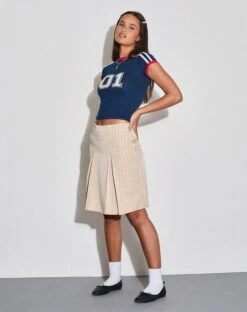Lia Pleated Midi Skirt In Tailoring Tan Pinstripe 10 Lia Pleated Midi Skirt In Tailoring Tan Pinstripe -Outlet Modi Vora Store SALDA TOP NAVY ICE CREAM RACING RED BIND LIA SKIRT TAILORING TAN PINSTRIPE 5