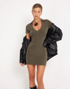 Salila Slinky Mini Dress In Dark Olive