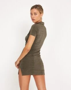Salila Slinky Mini Dress In Dark Olive -Outlet Modi Vora Store SALILA DRESS SLINKY DARK OLIVE 177591