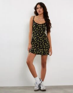 Samiya Mini Dress In Buttercup Black And Yellow -Outlet Modi Vora Store SAMIYA DRESS BUTTERCUP YELLOW BLACK200298