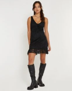 Sandila Mini Dress In Lace Black -Outlet Modi Vora Store SANDILA DRESS LACE BLACK 158381