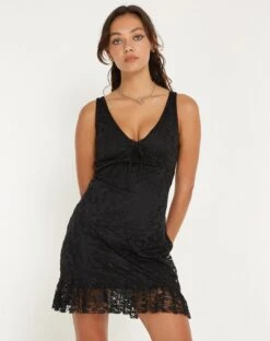 Sandila Mini Dress In Lace Black -Outlet Modi Vora Store SANDILA DRESS LACE BLACK 158390