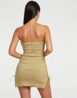 Sanvi Bandeau Dress In Tan -Outlet Modi Vora Store SANVI DRESS TAN STRETCH TAILORING114864