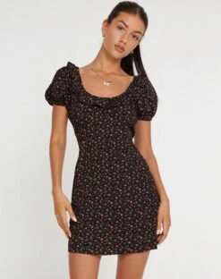 Sasyana Mini Dress In Dark Pink Rose Black -Outlet Modi Vora Store SASYANA DRESS DARK PINK ROSE 135196