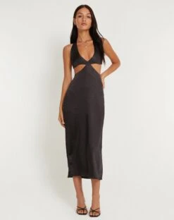 Shalini Midi Dress In Satin Black