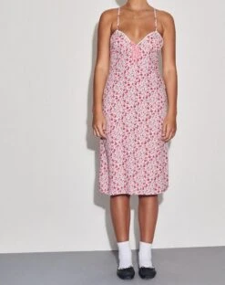 Sharon Midi Dress In Blush Red Ditsy Floral -Outlet Modi Vora Store SHARON DRESS DITSY FLORAL BLUSH RED 2