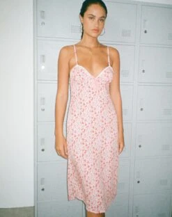 Sharon Midi Dress In Blush Red Ditsy Floral -Outlet Modi Vora Store SHARON DRESS DITSY FLORAL BLUSH RED 3