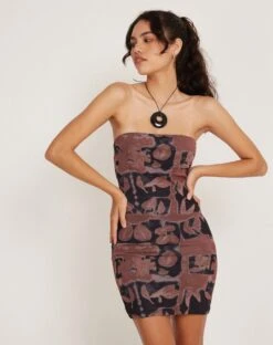 Tara Bandeau Dress And Shrug Set In Botanical Bleed Black -Outlet Modi Vora Store SHINDU TOP MESH BOTANICAL BLEED BLACK 175896