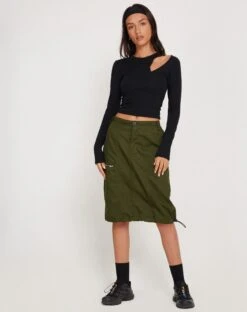 Shreya Cargo Midi Skirt In Forest Green -Outlet Modi Vora Store SHREYA SKIRT FOREST GREEN 178549 1