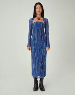 MOTEL X JACQUIE Shuro Midi Dress In Colour Bleed Blue -Outlet Modi Vora Store SHURO DRESS COLOUR BLEED BLUE14728