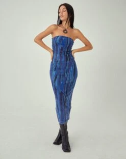 MOTEL X JACQUIE Shuro Midi Dress In Colour Bleed Blue -Outlet Modi Vora Store SHURO DRESS COLOUR BLEED BLUE14763