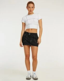 Dipta Mini Skirt In Black With White Stitch