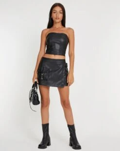 Sioni Wrap-Over Mini Skirt In PU Black -Outlet Modi Vora Store SIONI SKIRT PU BLACK 135466