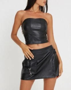 Sioni Wrap-Over Mini Skirt In PU Black -Outlet Modi Vora Store SIONI SKIRT PU BLACK 135483