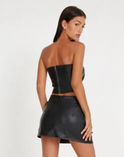 Sioni Wrap-Over Mini Skirt In PU Black -Outlet Modi Vora Store SIONI SKIRT PU BLACK 135488