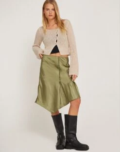 Slaza Midi Skirt In Satin Olive 9 Slaza Midi Skirt In Satin Olive -Outlet Modi Vora Store SLAZA SKIRT SATIN OLIVE 172700