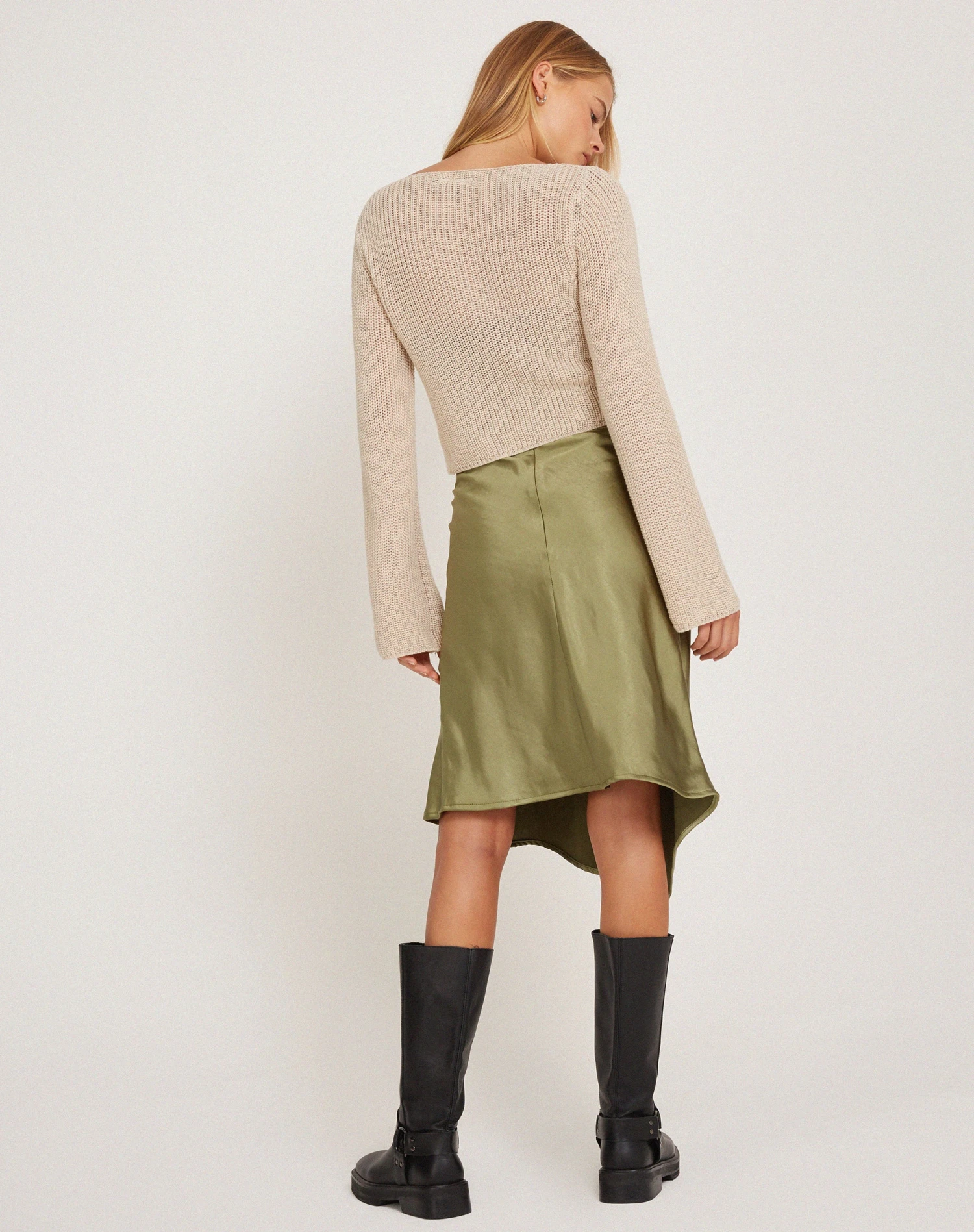 Slaza Midi Skirt In Satin Olive 5 Slaza Midi Skirt In Satin Olive - Image 5