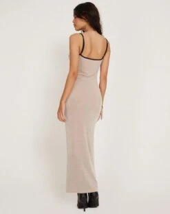 Tahlia Maxi Dress In Champagne With Black Binding -Outlet Modi Vora Store TAHLIA MAXI DRESS CREPE CHAMPAGNE BLACK BIND 171074