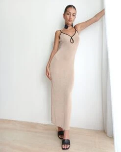 Tahlia Maxi Dress In Champagne With Black Binding