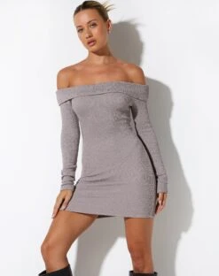 Tamsin Long Sleeve Dress In Jacquard Rib Tan 9 Tamsin Long Sleeve Dress In Jacquard Rib Tan -Outlet Modi Vora Store TAMSIN DRESS RIB TAN 86525