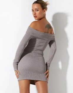 Tamsin Long Sleeve Dress In Jacquard Rib Tan 10 Tamsin Long Sleeve Dress In Jacquard Rib Tan -Outlet Modi Vora Store TAMSIN DRESS RIB TAN 86526