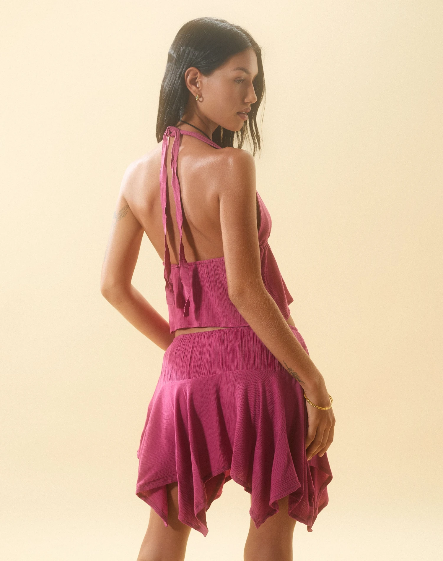 Daco Waterfall Mini Skirt In Rose Crinkle 6 Daco Waterfall Mini Skirt In Rose Crinkle - Image 6