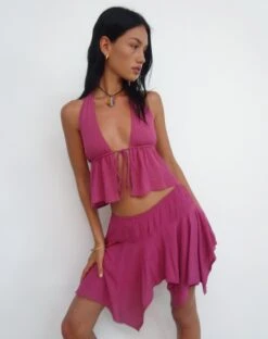 Daco Waterfall Mini Skirt In Rose Crinkle 10 Daco Waterfall Mini Skirt In Rose Crinkle -Outlet Modi Vora Store TARALA HALTER TOP DACO MINI SKIRT DACO ROSE CRINKLE 5