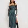 Terra Bardot Midi Dress In Cityscape Green