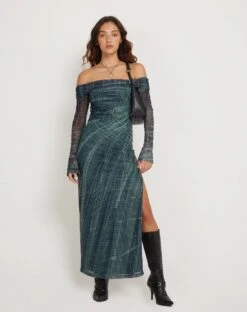 Terra Bardot Midi Dress In Cityscape Green