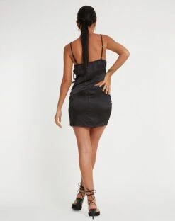 Gamay Mini Skirt In Satin Black -Outlet Modi Vora Store TIMBIS TOP GAMAY SKIRT HEAVY SATIN BLACK 122720