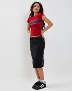 Ashlyn Cargo Midi Skirt In Black With White Stripe -Outlet Modi Vora Store TIONA TOP ADRENALIN RED STRIPE AND ASHLYN SKIRT BLACK1190231