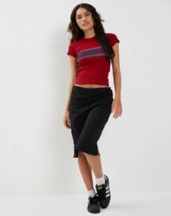 Ashlyn Cargo Midi Skirt In Black With White Stripe -Outlet Modi Vora Store TIONA TOP ADRENALIN RED STRIPE and ASHLYN SKIRT BLACK190184 1