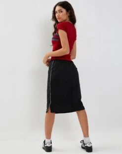 Ashlyn Cargo Midi Skirt In Black With White Stripe -Outlet Modi Vora Store TIONA TOP ADRENALIN RED STRIPE and ASHLYN SKIRT BLACK190200 1