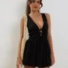 Valhala Front Tie Mini Dress In Black