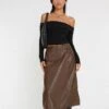 Utari Midi Skirt In PU Brown
