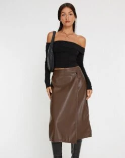 Utari Midi Skirt In PU Brown