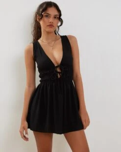 Valhala Front Tie Mini Dress In Black -Outlet Modi Vora Store VALHALA TIE FRONT DRESS BLACK 894