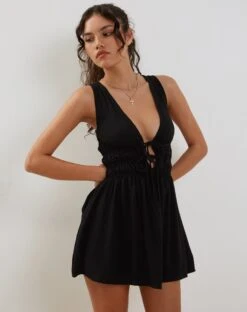 Valhala Front Tie Mini Dress In Black -Outlet Modi Vora Store VALHALA TIE FRONT DRESS BLACK 899