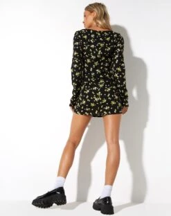 Vance Mini Dress In Lemon And Lime Black -Outlet Modi Vora Store VANCE DRESS LEMON AND LIME 79219