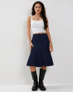 Eames Midi Skirt In Denim Indigo Blue