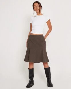 Vieve Low Rise Midi Skirt In Dark Grey -Outlet Modi Vora Store VIEVE SKIRT DARK GREY181553
