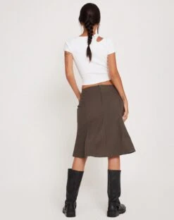 Vieve Low Rise Midi Skirt In Dark Grey -Outlet Modi Vora Store VIEVE SKIRT DARK GREY181564