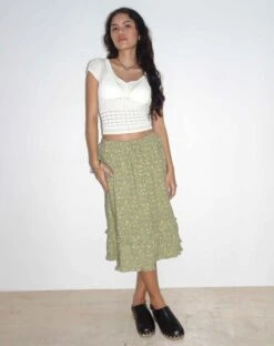 Wala Midi Skirt In Ditsy Floral Green